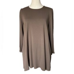 Eileen Fisher Viscose Jersey Crewneck Tunic Taupe/Brown Petite M